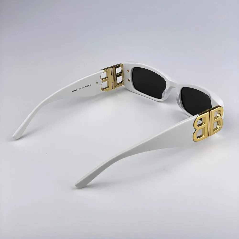 Balenciaga  BB0096S 011 Sunglasses White Gold Logo Grey Square Unisex - Picture 9 of 11